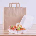 Punga hartie natur, delivery, take away, cu maner plat, 6 dimensiuni disponibile - 26x17x25cm - 250 bucati / set