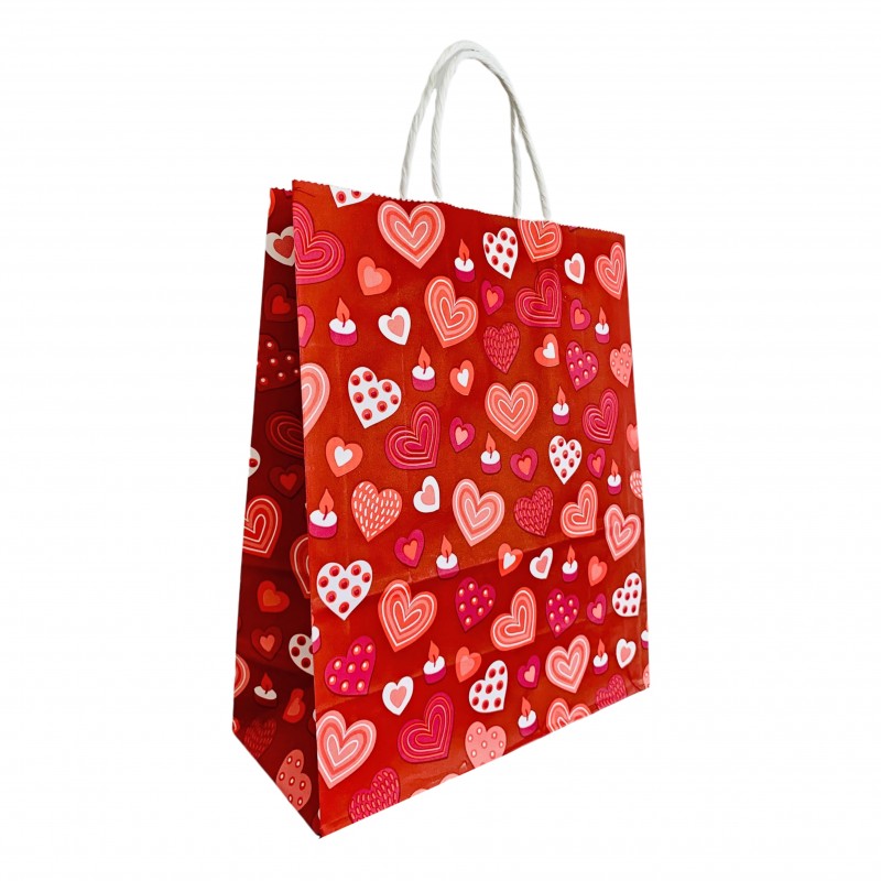 Punga hartie alba ,imprimeu inimioare - 24x11x29 - 100 BUC Punga hartie alba ,imprimeu inimioare - 24x11x29 - 100 BUC