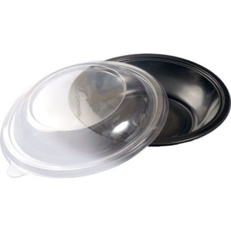 Bol salată PP negru+capac transparent 750 cc, 50 buc/set