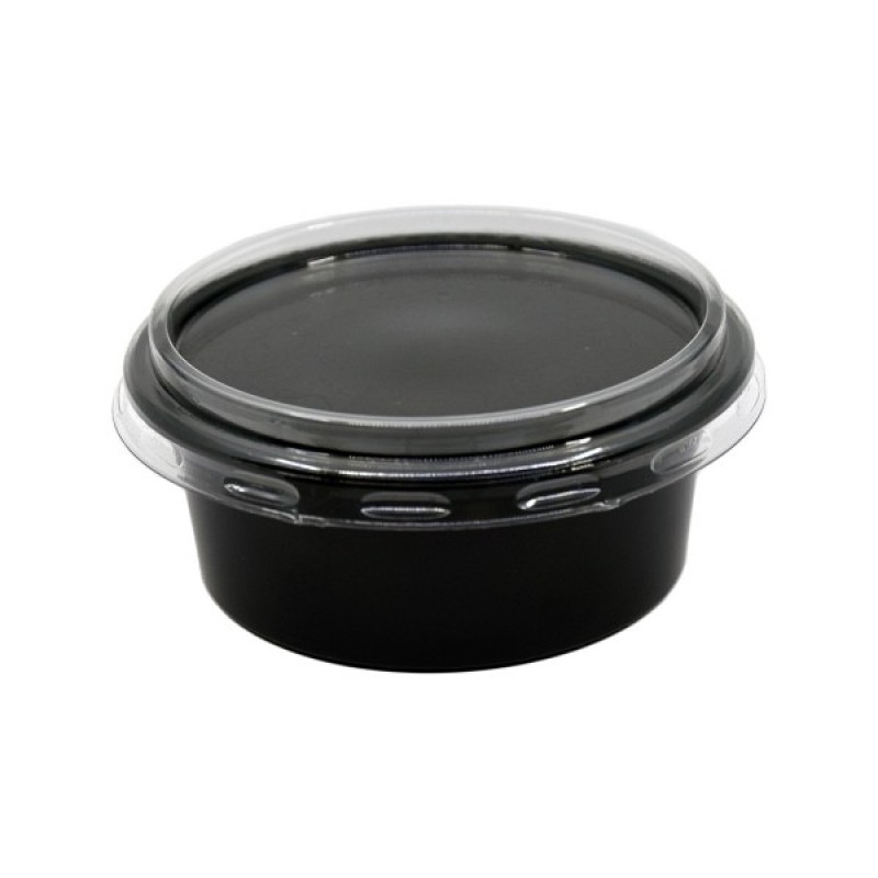 Sosiere negre pp cu capac transparent 100 cc, 50 buc/set Sosiere negre pp cu capac transparent 100 cc, 50 buc/set